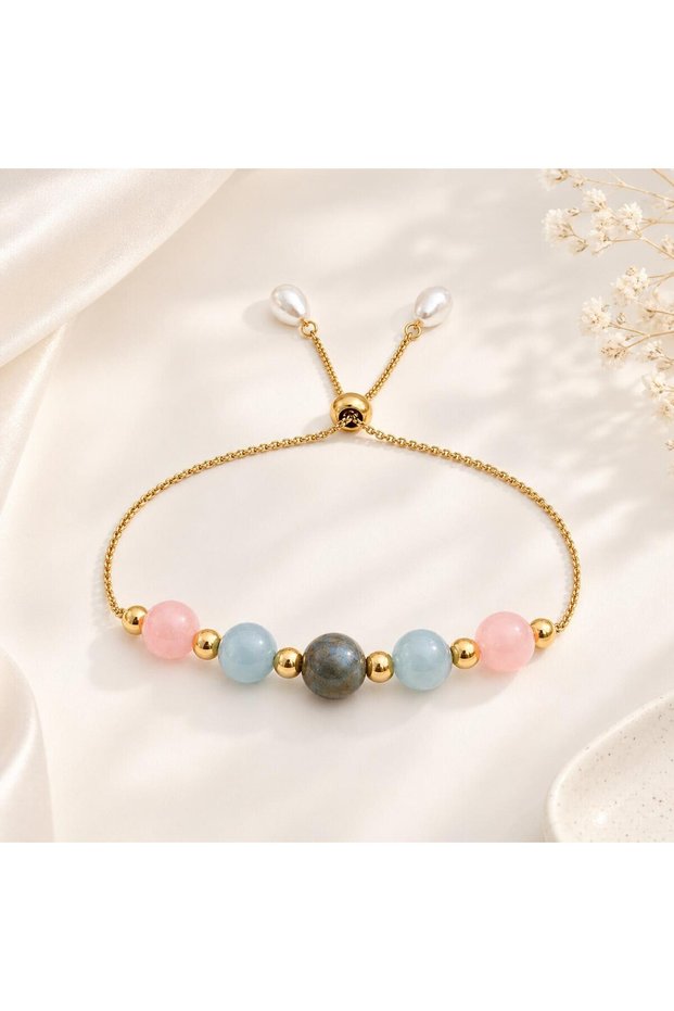 Scorpio Healing Bracelet, Scorpio Crystal Bracelet, Pink Quartz, Aquamarine, Labradorite, Adjustable Cord, Scorpio Zodiac Stone Bracelet