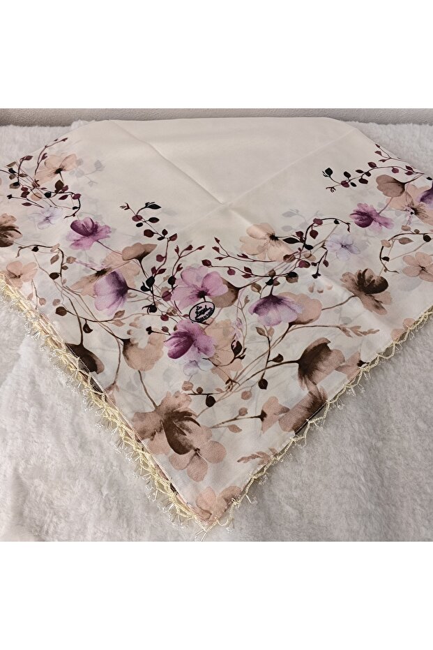 Handmade Patterned Yarn Embroidery with Ring Beads on the Edge, Yemeni, Scarf, with Embroidery on 4 Sides