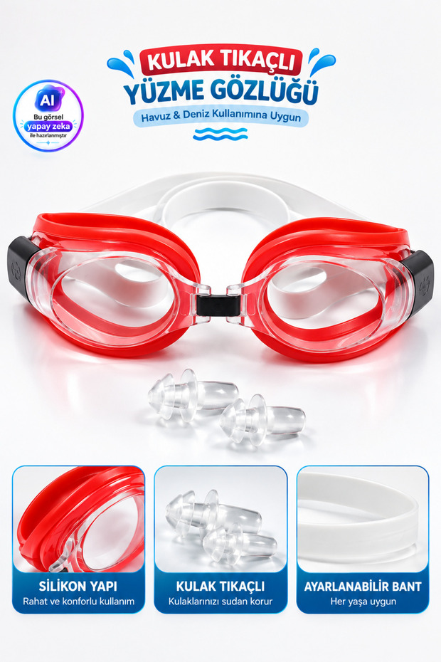 Silicone Swimming Goggles with Ear Plugs – Leak-Proof Swimming Glasses for Pool and Sea with Adjustable Band