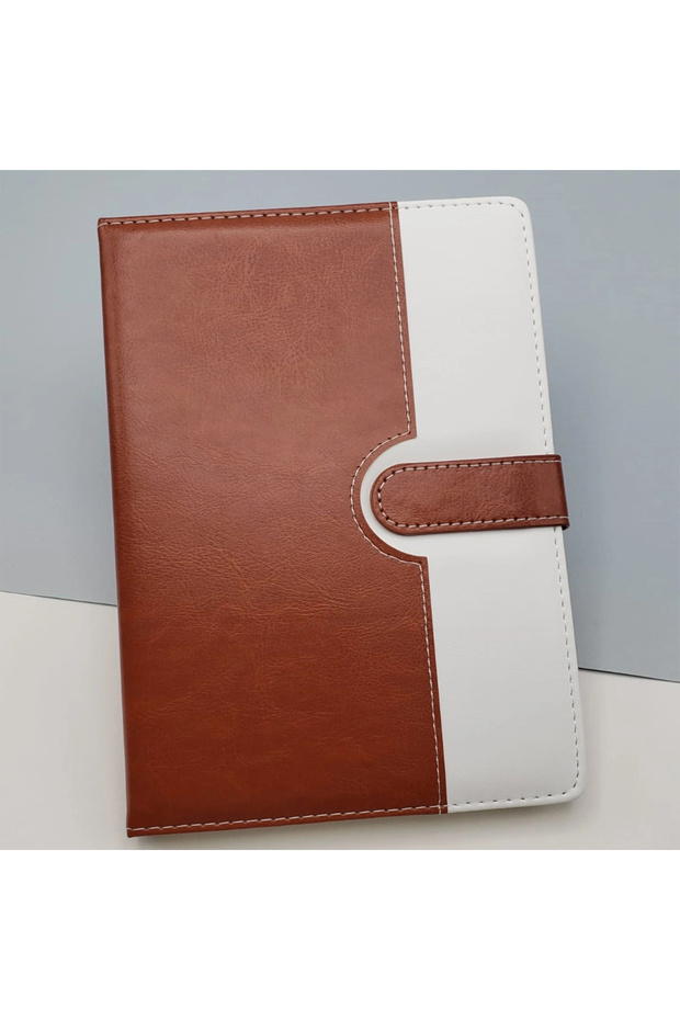 Striped Thermo Leather Notebook Brown
