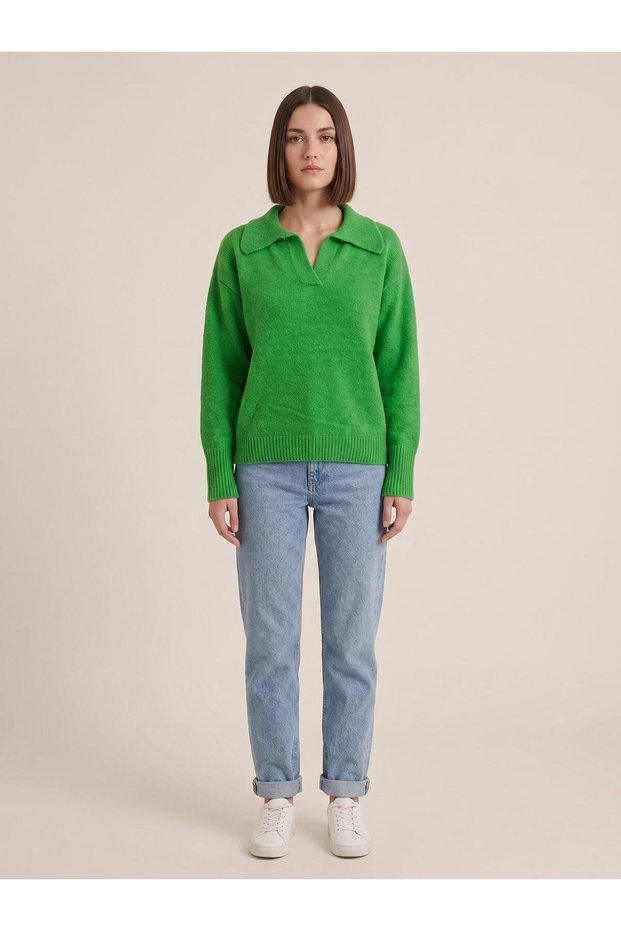 Buttonless Polo Collar Women's Sweater