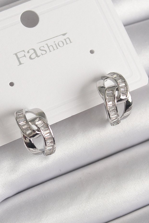 Brass Silver Color Zircon Stone Chain Model Women's Earrings Tj-Bkp9793