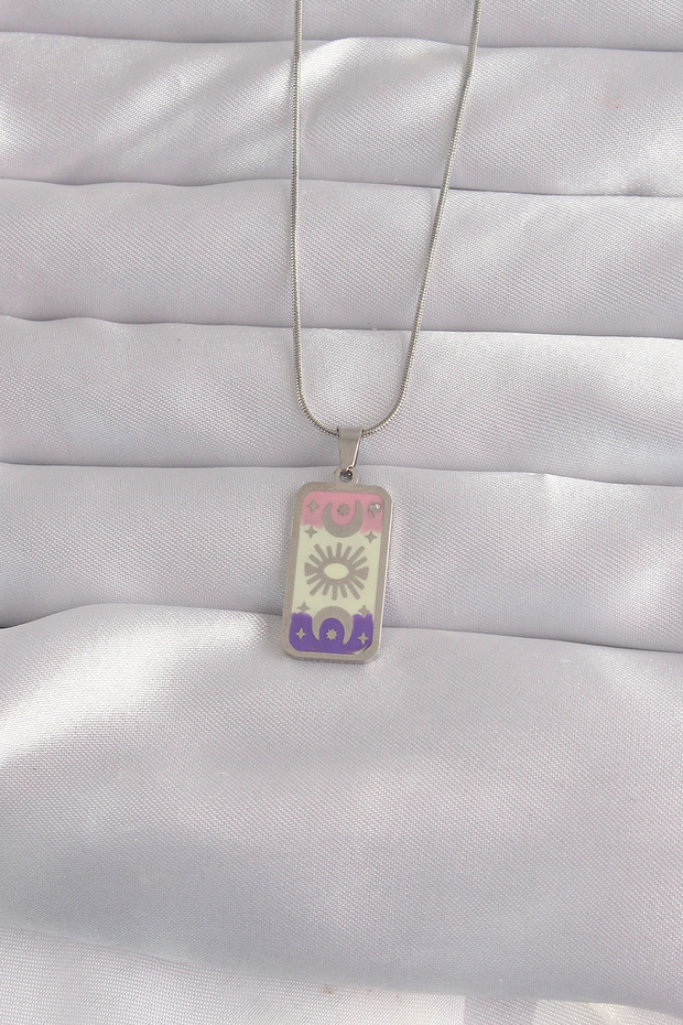 316L Steel Silver Color Mixed Enamel Moon Figure Tarot Pendant Tj-Bko9044