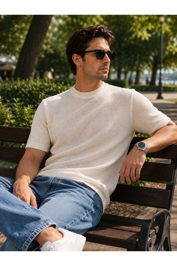 Men's Summer Thin Knitwear T-Shirt Short Sleeve Crew Neck Comfortable Fit