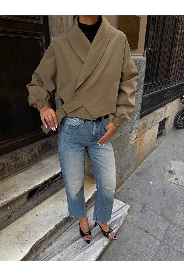 Double-Breasted Buckle Bomber Trench Jacket