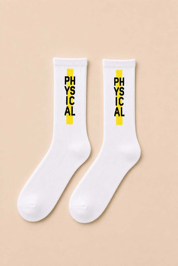 Physical Written White Yellow Unisex Sports Socks
