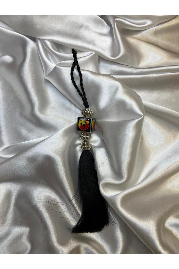 Abart Black Embroidered Rearview Mirror Ornament with Tassels - Auto Mirror Ornament - Mirror Ornament