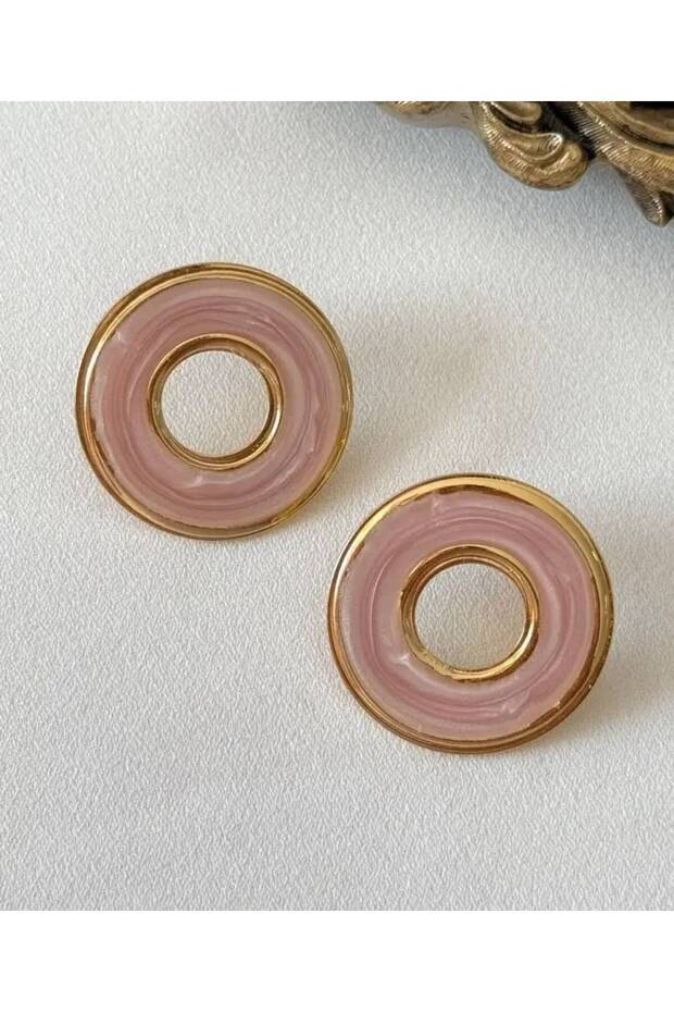 Acrylic Gold Round Hoop Stud Earring - Stylish Elegant Modern Design Earring 316L Steel Anti-Allergy