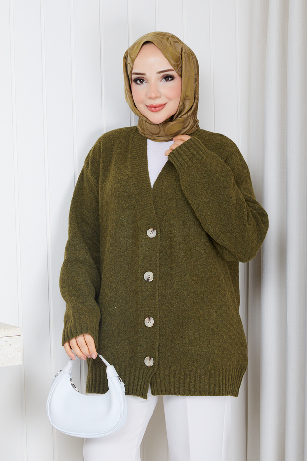 Women's Square Patterned Knit Cardigan