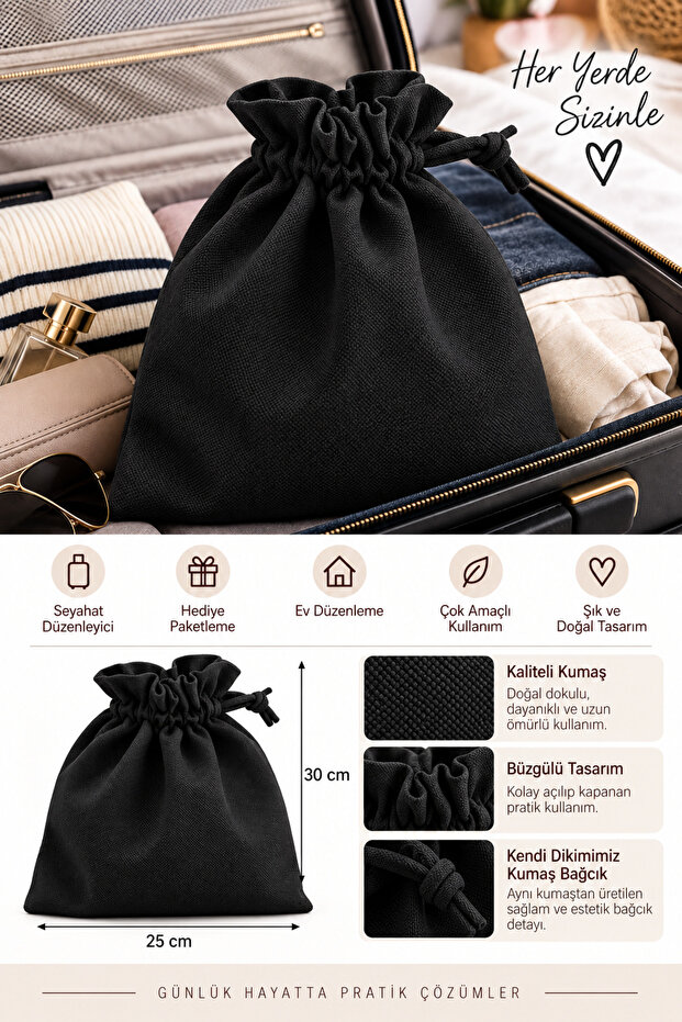 25×30 cm Makeup Bag – Travel Organizer Drawstring Fabric Pouch