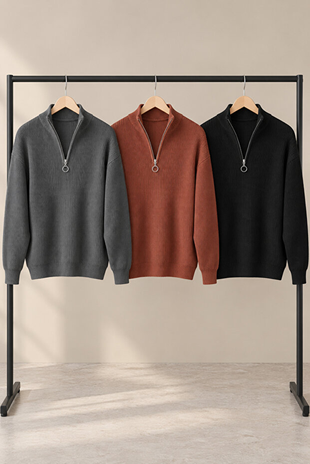 Men's 3-Piece Half-Zip Ribbed Knit Sweater Set