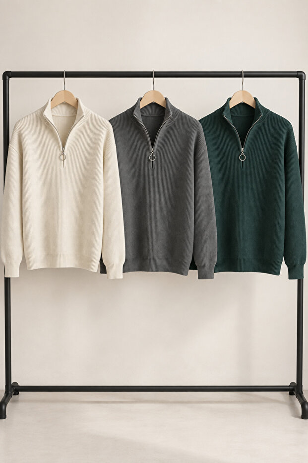 Men's 3-Piece Half-Zip Ribbed Knit Sweater Set