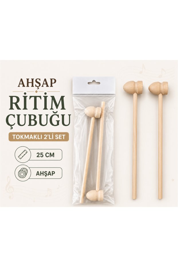 Wooden Rhythm Stick, Wooden Hammer, Wooden Mallet Set of 2