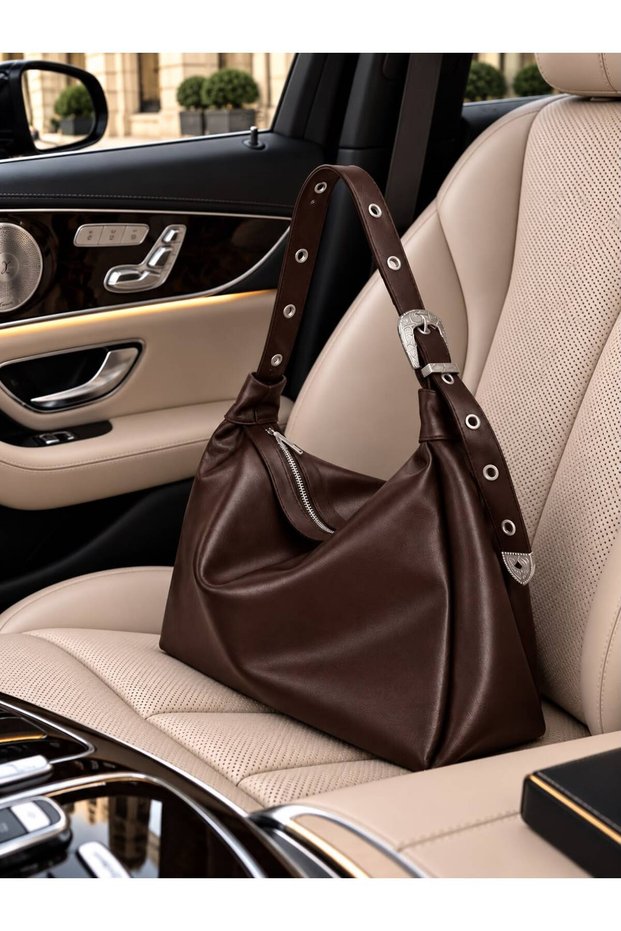 Women's Large Volume Bag with Buckle Detail, Stylish Daily Casual Bag, a Quality, Length 36, Width 46, Length 1O