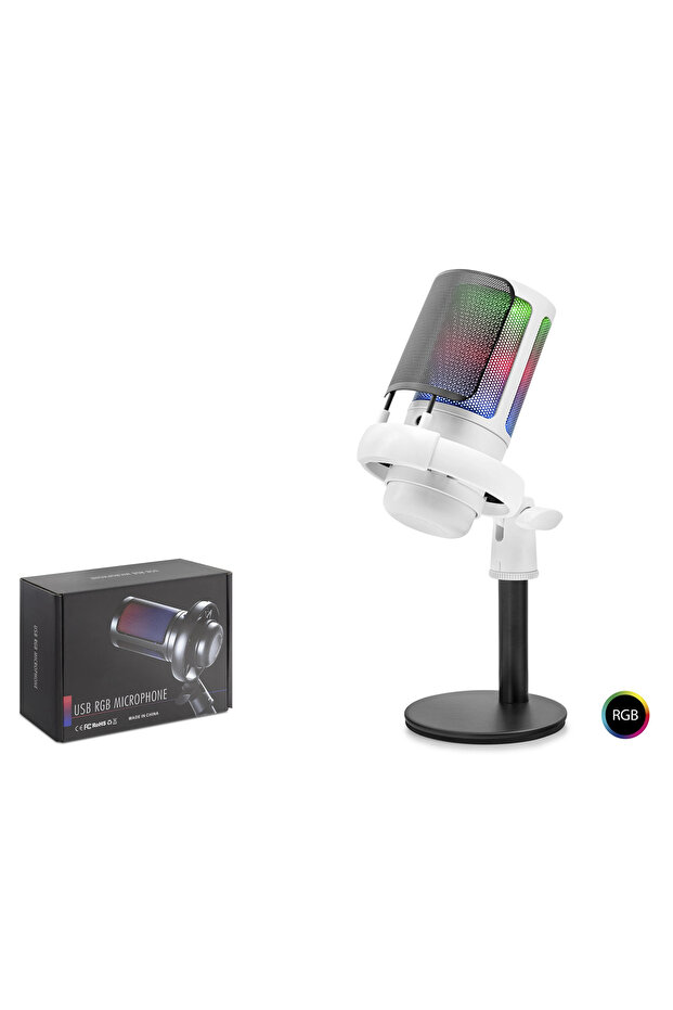 Professional Mixer Controlled Rgb Microphone 24 Bit Zinc Alloy Body Type-C - White Me6Sw