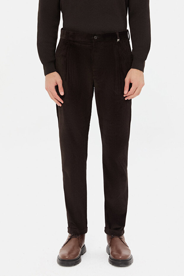 Ds Damat Relaxed Fit Brown Corduroy Fabric Trousers