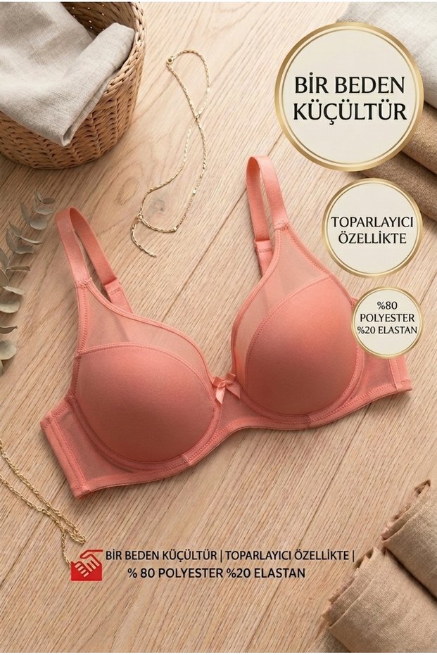 Women's Gathering Bra, Size 1, Minimizer Bra with Underwire and Tulle Detail