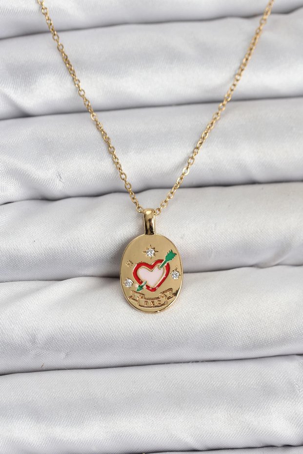 316L Steel Chain Gold Color Heart Figured Women's Necklace Tj-Bko10757