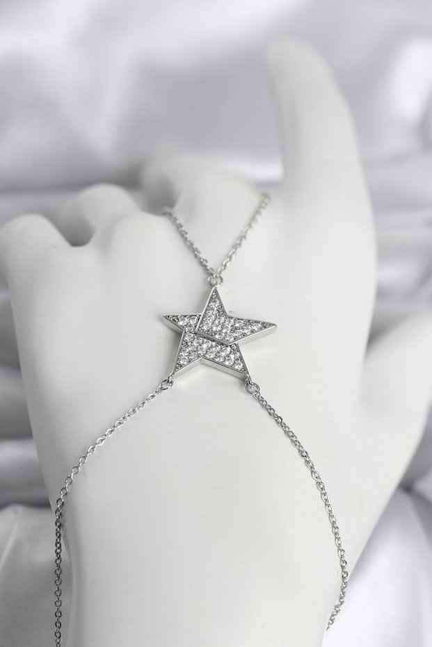 Brass Silver Color Zircon Stone Star Model Women's Shahmeran Tj-Sn758