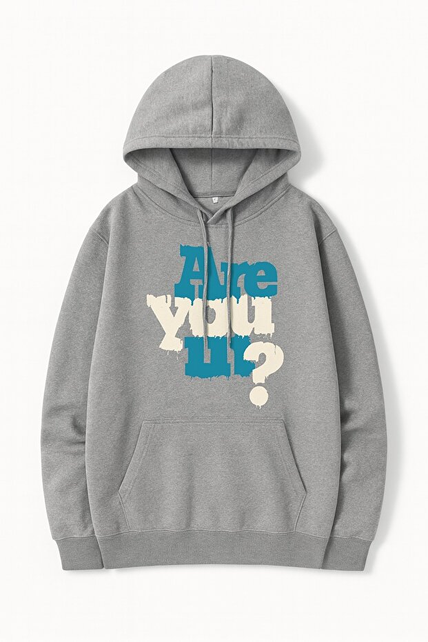 Unisex Oversize 3 Threaded Yarn Kangaroo Pocket with "Are You In?" Design Printed Hooded Sweatshirt