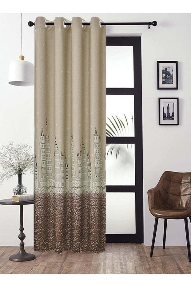Thermal Insulation Blackout Curtains with Castle Pattern,Grommet Top Room Darkening Drapes for Bedroom and Living Room,100x250 cm