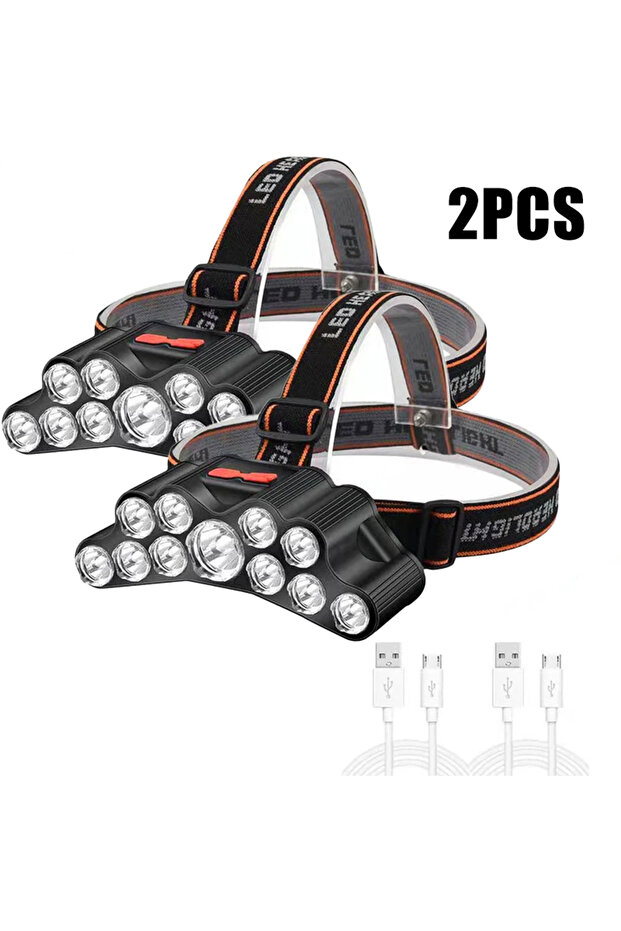 11LED 2pcs Powerful 5/11 LED Headlamp Built-in 18650 Battery USB Rechargeable Head Flashlight Outdoo