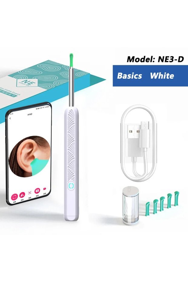 Basics White Visual Ear Wax Cleaner with Camera Safe Earwax Removal Endoscope with 5M Camera Luminou