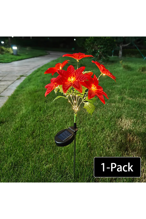 1 pack Warm White LED Solar Christmas Flower Poinsettia Artificial Flower Light, Suitable for Decora
