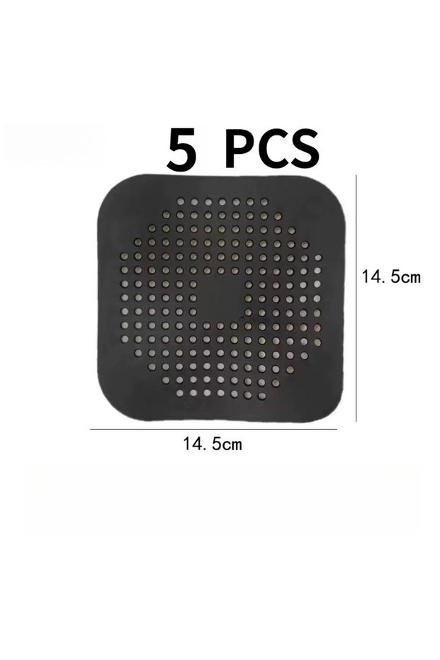 black 5 pcs Large Silicone Drain Sticker Universal Floor Hair Mesh Filter for Kitchen Sink Bathroom