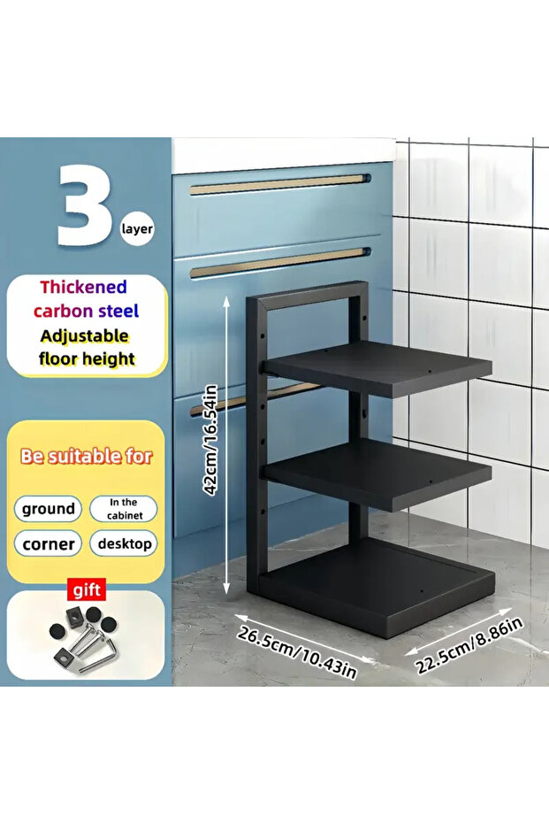3 Tier Adjustable Pot Rack Organizer, Kitchen Stainless Steel Pot Storage Rack ,Multi-Layer Househol