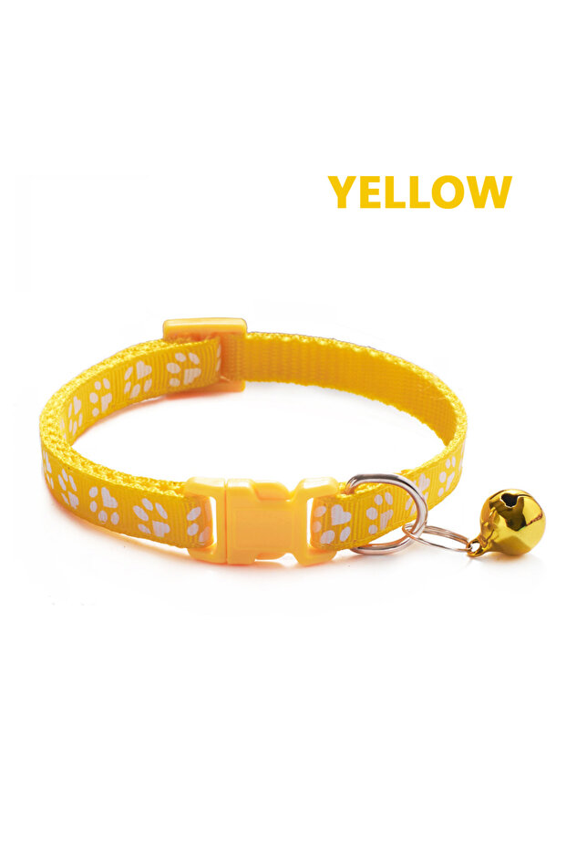 Yellow 1/5Pcs Adjustable Footprint Pet Collar with Bell, Cute Soft Neck Collar for Puppy Small Dog K