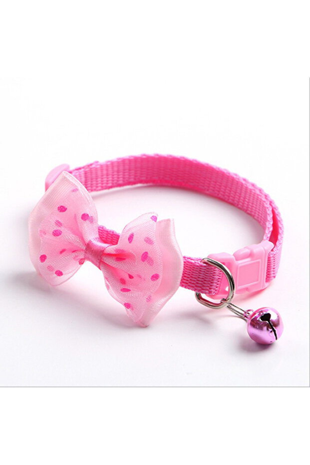 pink Fashionable bow dog and cat collar soft and comfortable pet accessory set with bell universal c