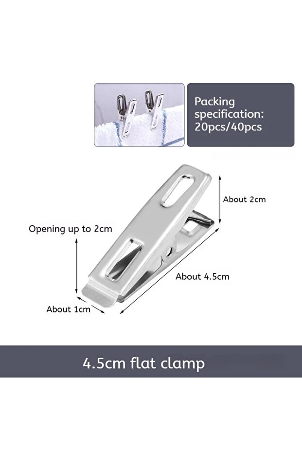 20PCS 20pcs Stainless Steel Flat Mouth Clothespins, Binder Clips, Drying Hanger, Metal Clip Set, Met