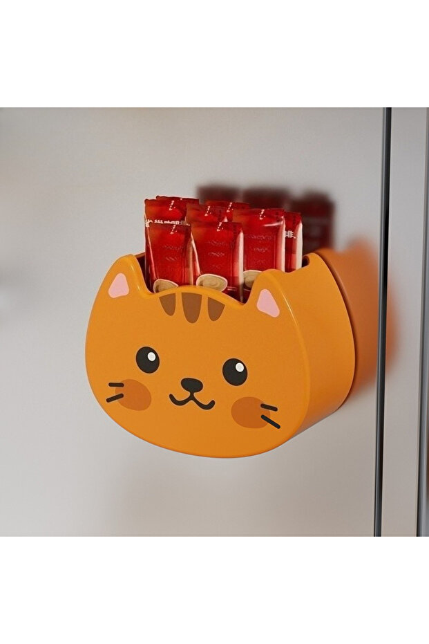 Orange New Cute Cartoon Soft and Adorable Cat Magnet Storage Box