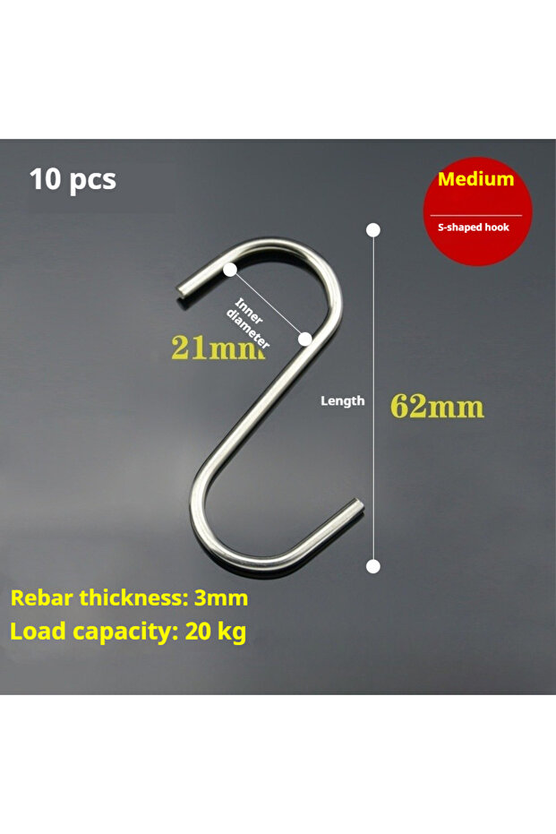 Medium 10pcs 10 pcs Stainless steel S shaped hook Large hook S hook, multi purpose S shaped hook met