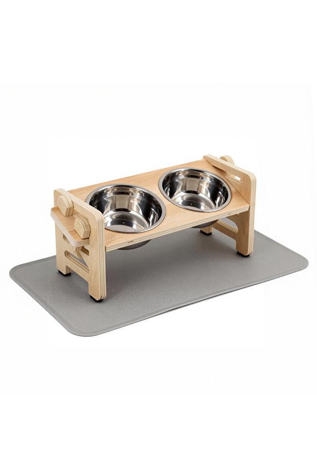 bowls and mat set Elevated Puppy Bowls Food Mat Raised Dishes Food and Water Feeder 15° Tilted Stand