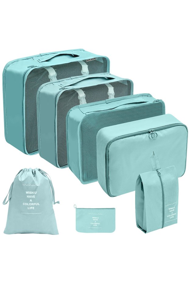 7pcs lake blue 7/10 Pcs Set Travel Organizer Storage Bags Suitcase Packing Cubes Cases Portable Ward