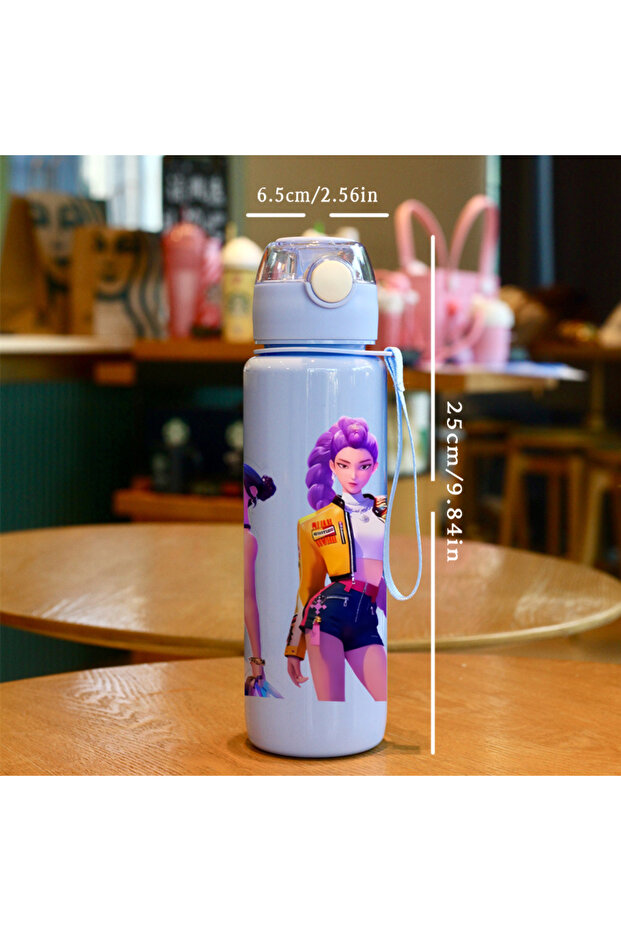 700ML Blue Cartoon Pretty Girl Pattern Water Cup, 3D Printed Pattern, Fade-Resistant, Popular