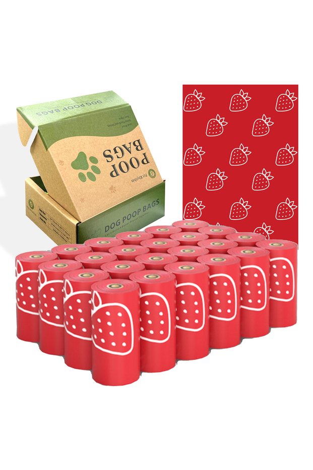 24Rolls 360bags Red Photodegradable and Thickened Dog Feces Bag with Strawberry Fragrance and a Leak