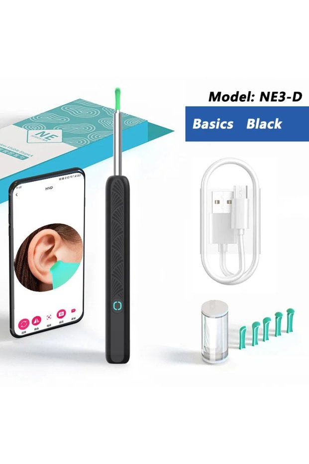 Basics Black Visual Ear Wax Cleaner with Camera Safe Earwax Removal Endoscope with 5M Camera Luminou
