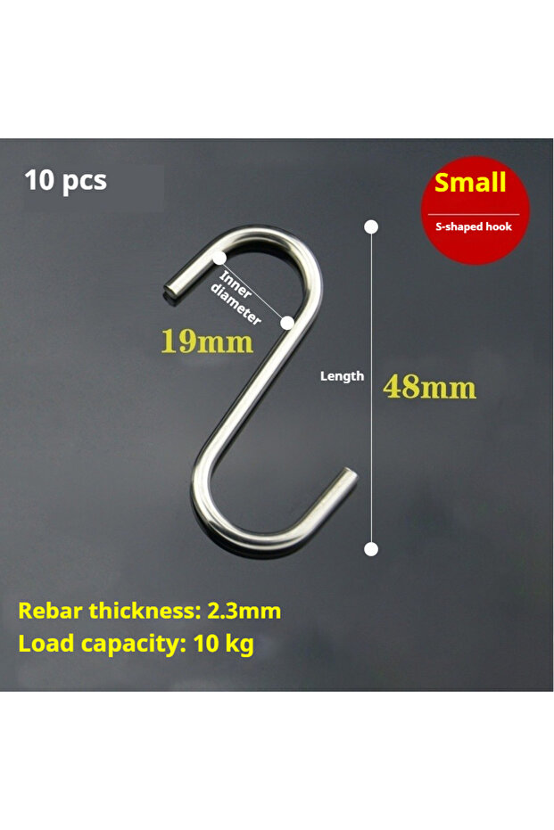 Small 10pcs 10 pcs Stainless steel S shaped hook Large hook S hook, multi purpose S shaped hook meta