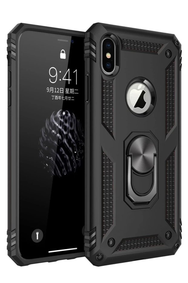 غطاء سيليكون متوافق مع هاتف Apple iPhone XS Max مع حلقة صوفيا - أسود