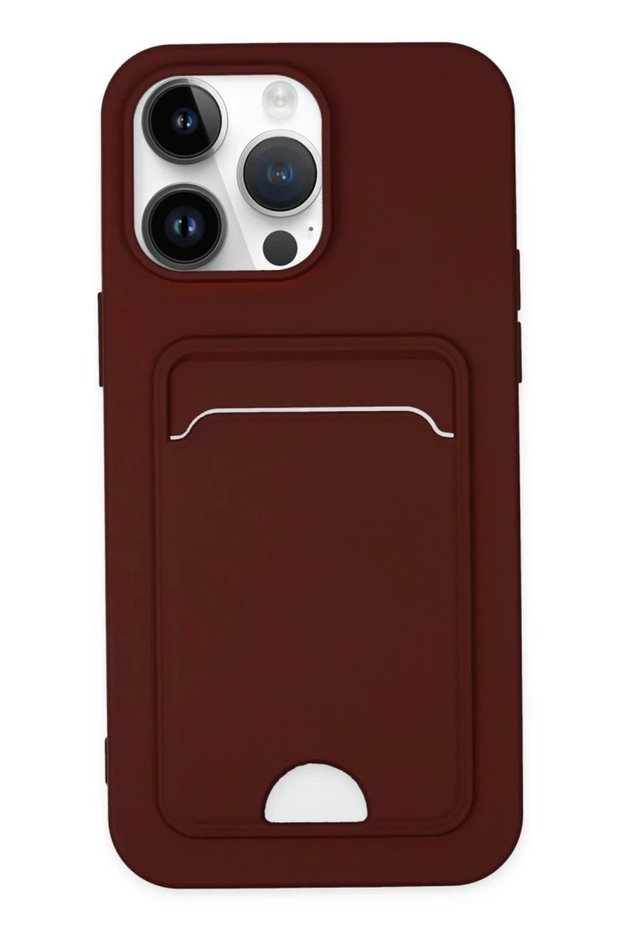 Apple iPhone 14 Pro Compatible Case Kelvin Silicone with Business Card Holder - Claret Red