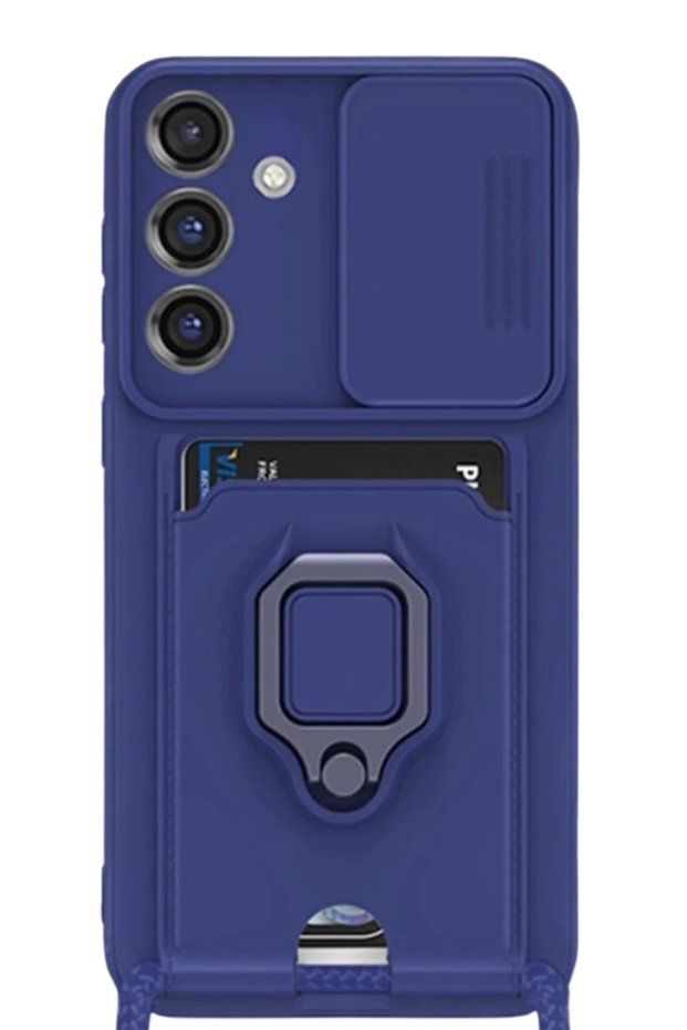 Samsung Galaxy S25 Plus Compatible Case Zuma Silicone with Business Card Holder and Ring - Navy Blue