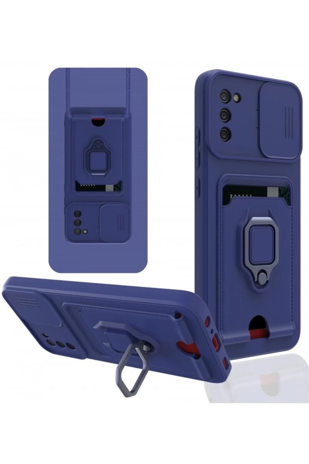 Samsung Galaxy A03S Compatible Case Zuma Silicone with Business Card Holder and Ring - Navy Blue