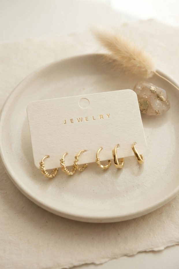 Brass Gold Color Zircon Stone Hoop Model 6-Piece Women's Earring Set Tj-Bkp12121