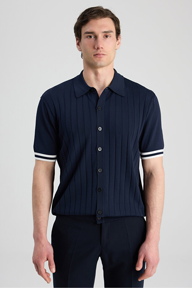Ds Damat Regular Fit Navy Blue Plain Cardigan