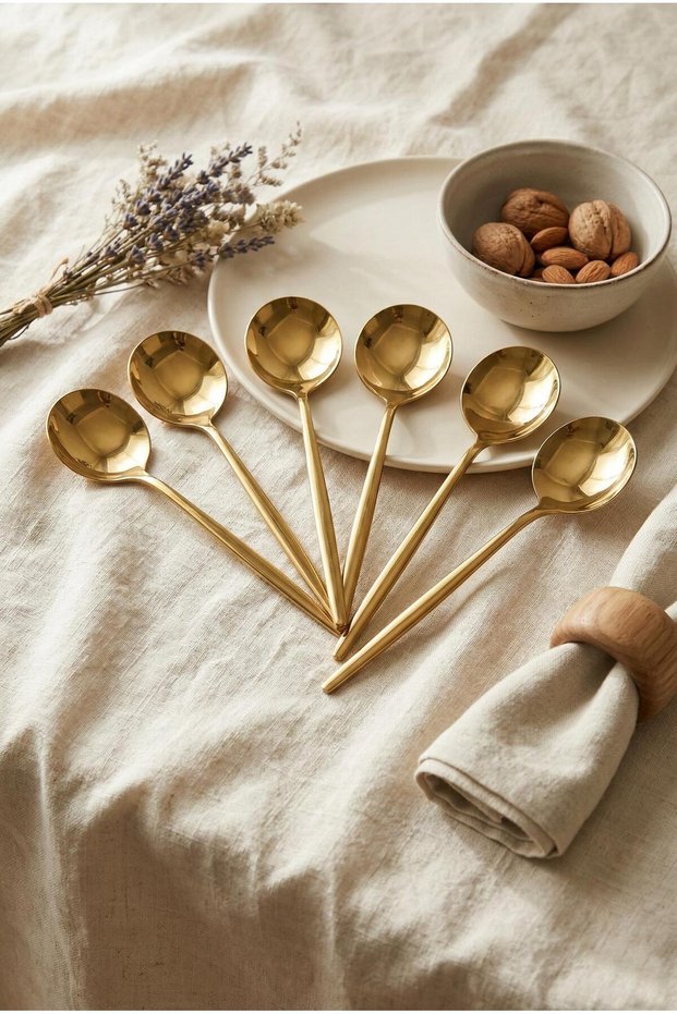 Set of 6 Luxury Gold Stainless Steel Table Spoons (21 cm)