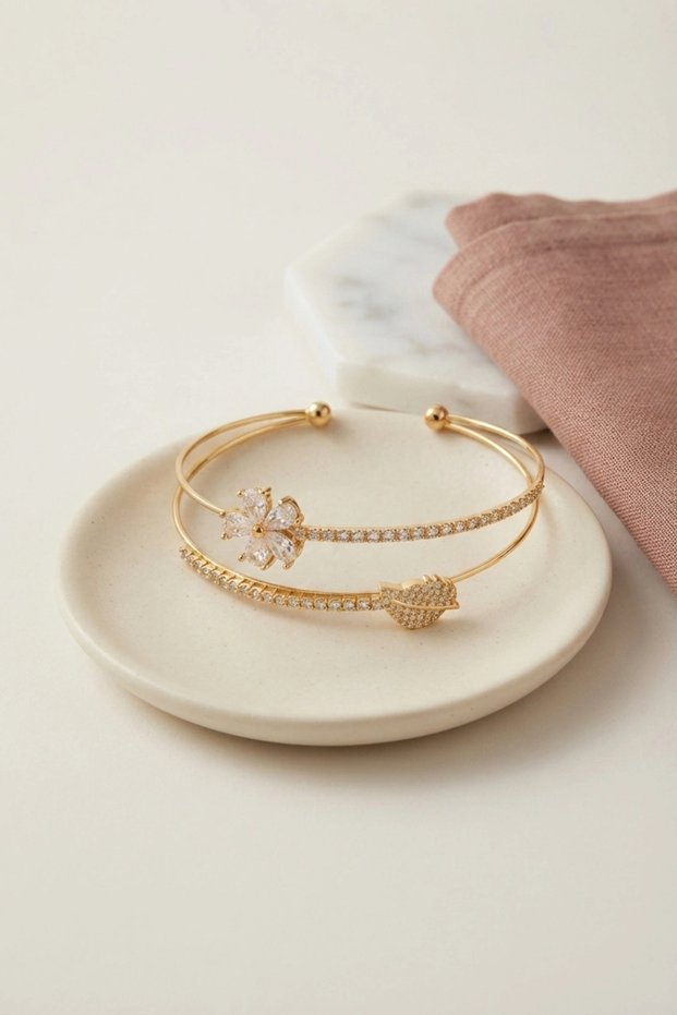 Gold Color Zircon Stone Flower Model Women's Bracelet Tj-Bb8878