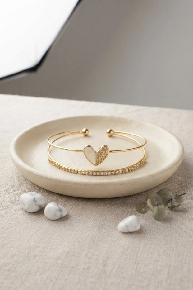 Gold Color Heart Model Zircon Stone Women's Bracelet Tj-Bb8884